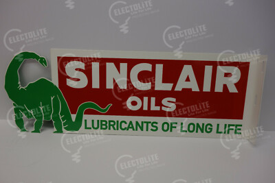 SINCLAIR DINO 2 SIDED FLANGE DIE CUT SIGN 8'' H X 23'' W. GREAT COLORS & GRAPHICS