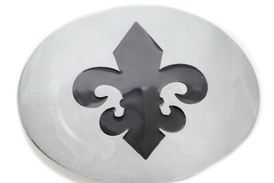 Men Women Casual Belt Buckle Silver Metal Oval Shape Fleur De Lis Lily Flower