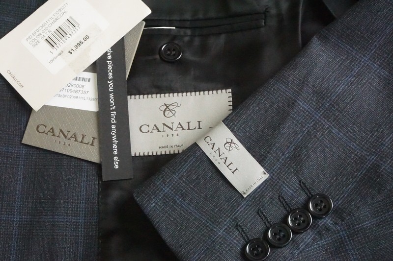Canali 1934 CURRENT Silver Label Gray Blue Plaid 2 Pc Suit Jacket Pants 44R NEW