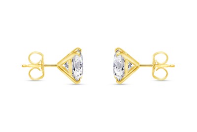 Pre-owned Shine Brite With A Diamond 2.50 Ct Princess Cut Earrings Studs Real Solid 14k Yellow Gold Push Back Martini In White/colorless