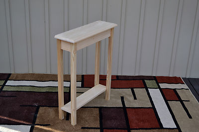  Unfinished 24'' Narrow Console Sofa Foyer, Beveled Edge Pine Table w/Shelf