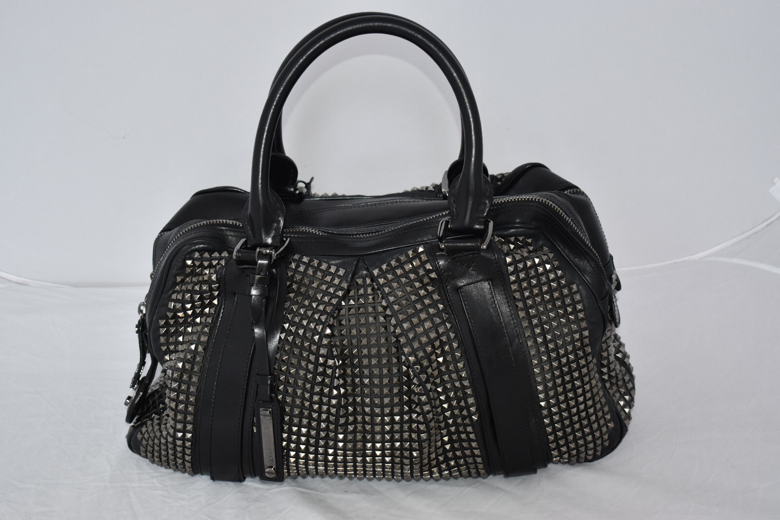 Burberry Prorsum Knight Black Leather Silver Stud Large Zip