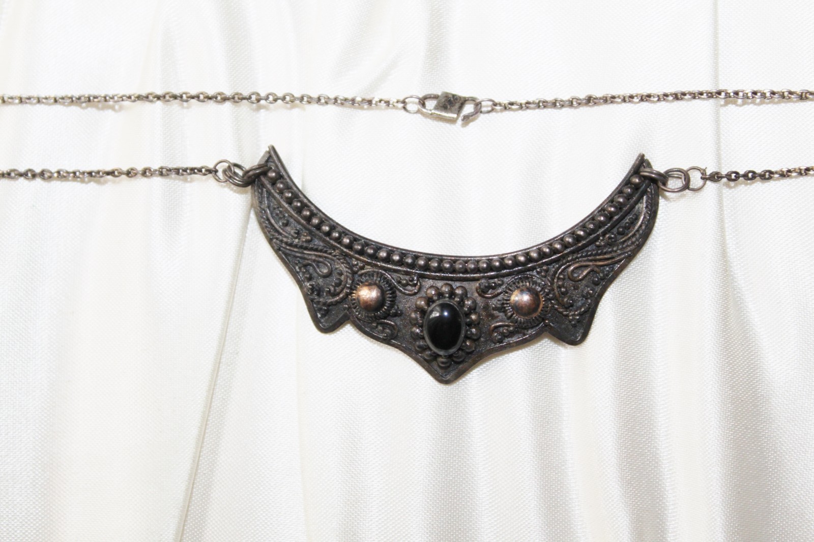 ANTIQUE Tribal BALI DOT Sterling Silver GOLD & Onyx collar Necklace