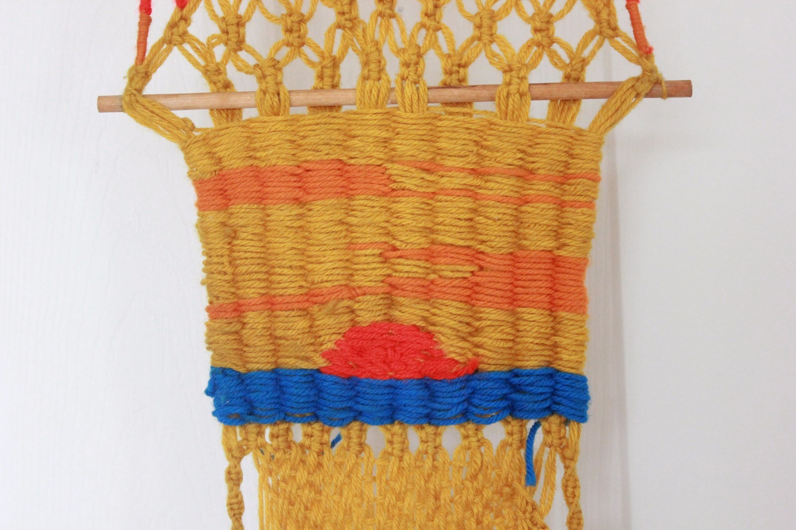 Original Vintage Woven Wall Hanging 1970s Boho Mid Century Modern Folk Art
