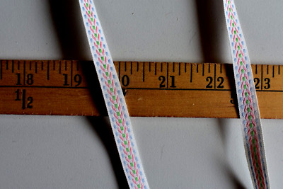 JACQUARD   MULTI  DESIGN  BRAID  TRIM  ON  WHITE  3 YARDS X 3/8  INCHES WIDE