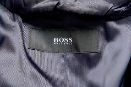 Pre-owned Hugo Boss Men's "nadim4" Slim Fit Wool Two Tone Button Down Coat In Blue/black