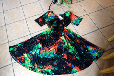 MAGNA Sommer Kleid 56 58 NEU bunt schwarz Hippie Grafik Stretch A-Form LAGENLOOK