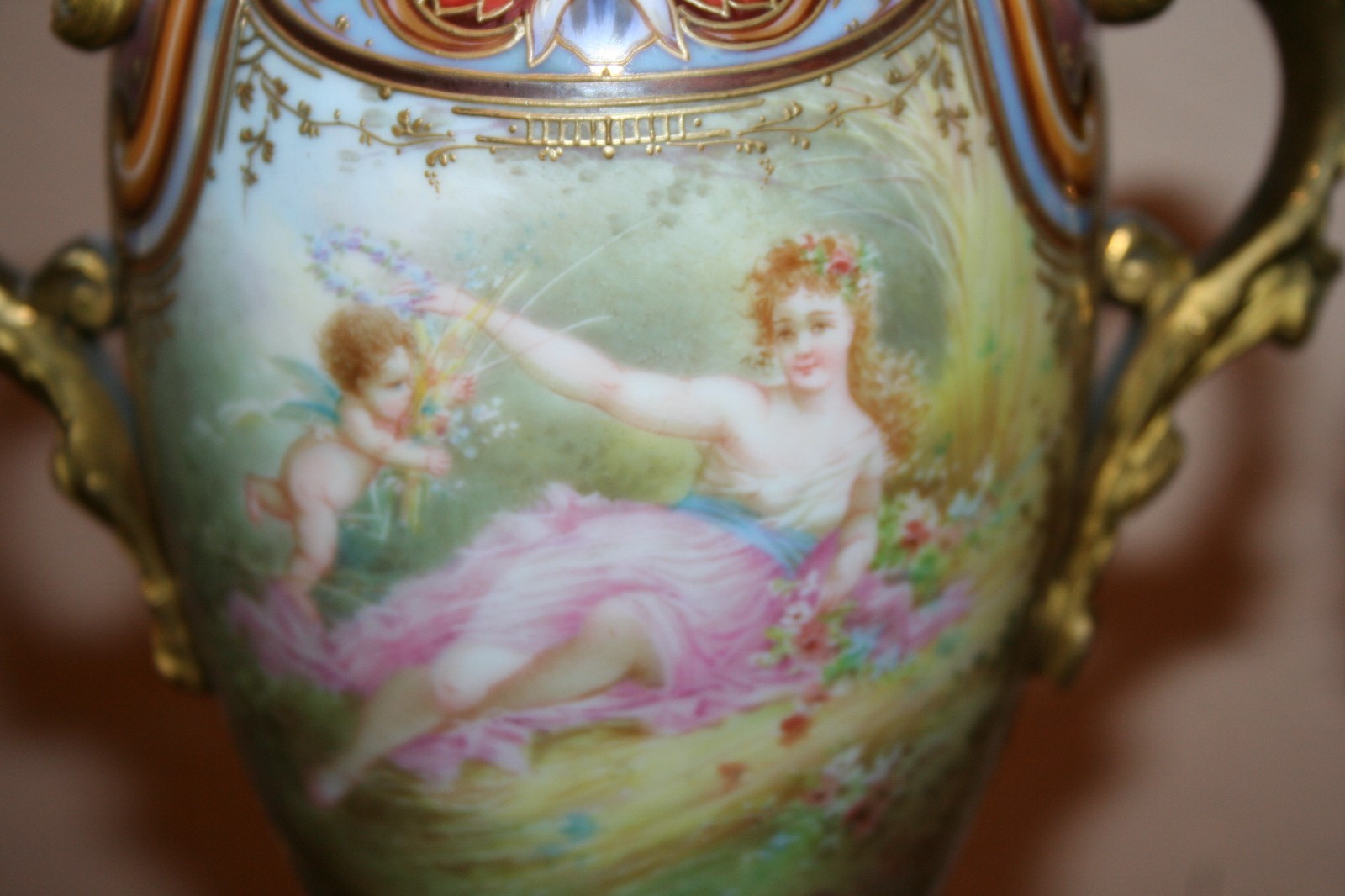 Stunningly Beautiful Vintage Pair Collot Signed French Porcelain Champleve Urns