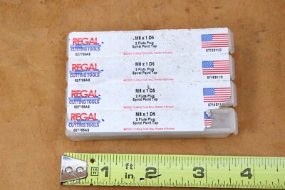 (FOUR) REGAL M8 X 1 D5 SPIRAL POINT TAP USA TWO FLUTE 027755AS