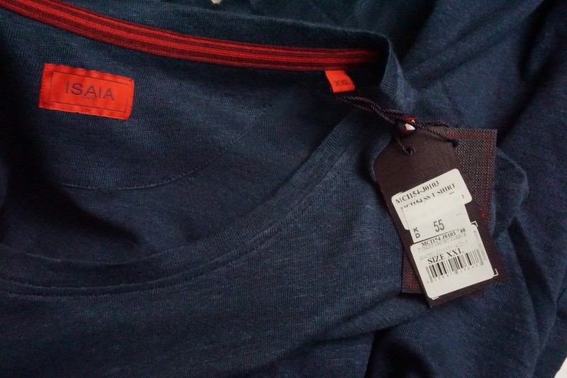 Pre-owned Isaia Napoli 100% Linen Solid Blue Short Sleeve T Shirt Sz 2xl Brand