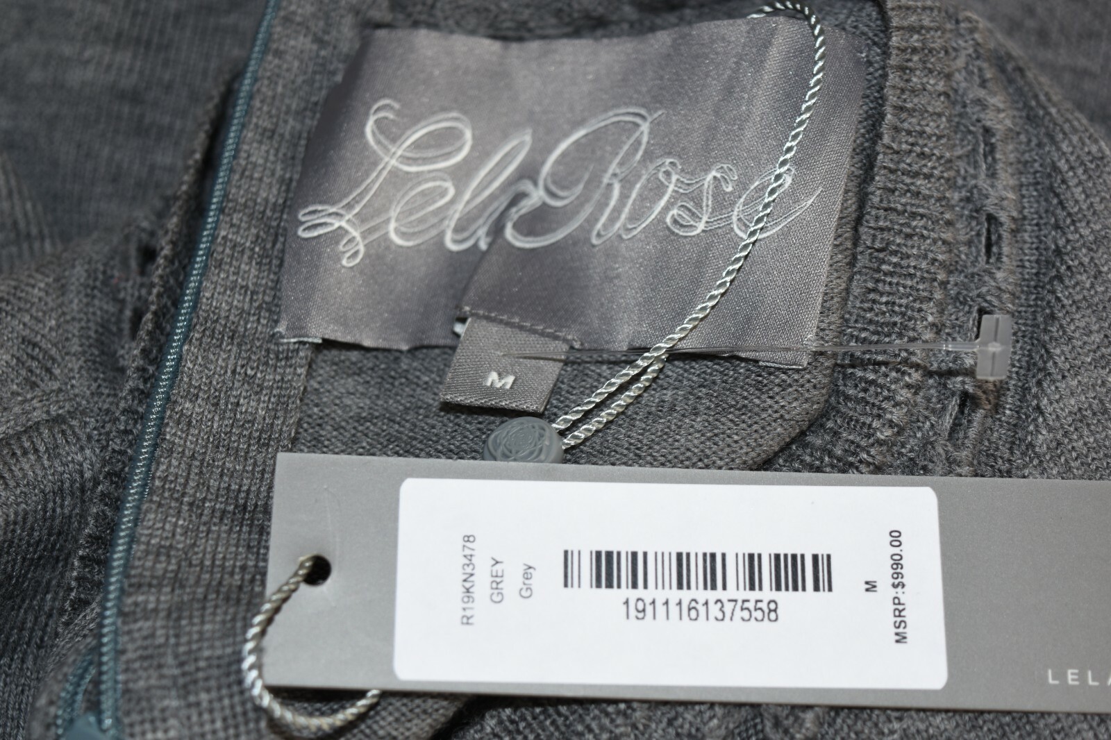 Pre-owned Pink Rose $1395 Lela Rose Crewneck Fit & Flare Loop Stitch Knit Dress Grey Wool M Xl In Gray