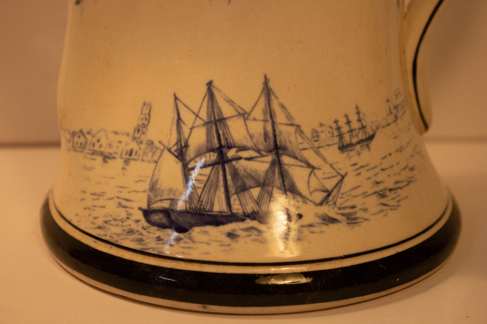 Antique 1907 Buffalo Pottery Marine Jug Pitcher Ewer Sailors Ships Nautical