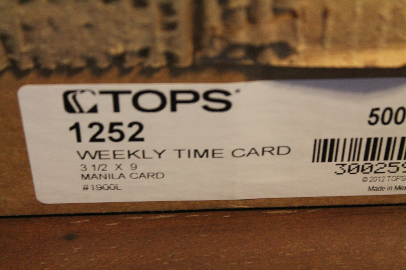 TOPS 1252 WEEKLY TIME CARD 500 CARDS NIB