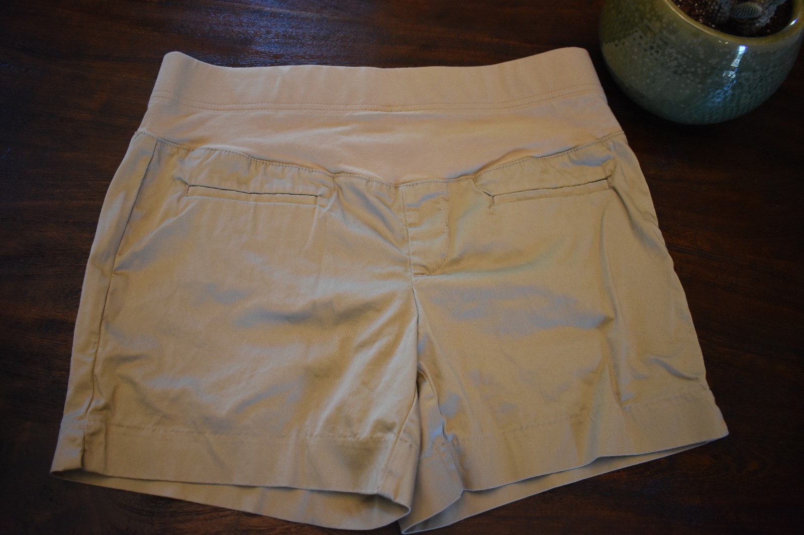 ANA A New Approach Maternity Khaki Shorts Sz Medium Cotton Blend Elastic Waist
