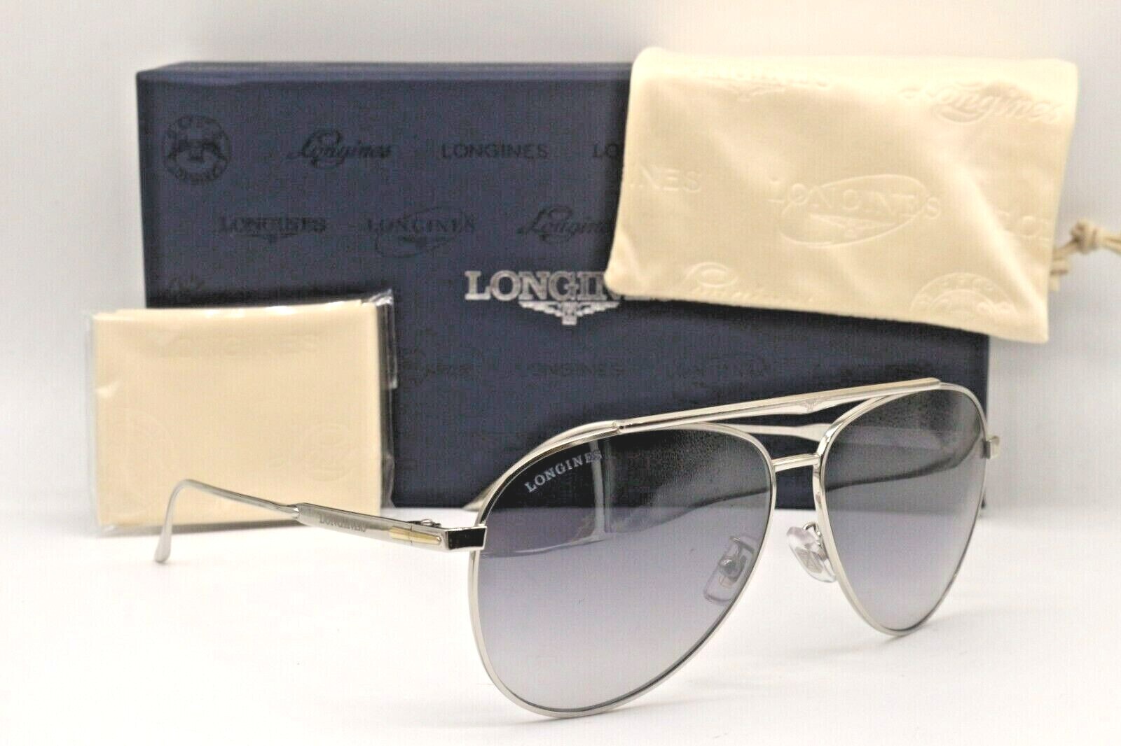 Pre-owned Longines Lg0005-h 16c Silver/zeiss Grey Gradient Lens Authentic Sunglasses 59-12 In Gray