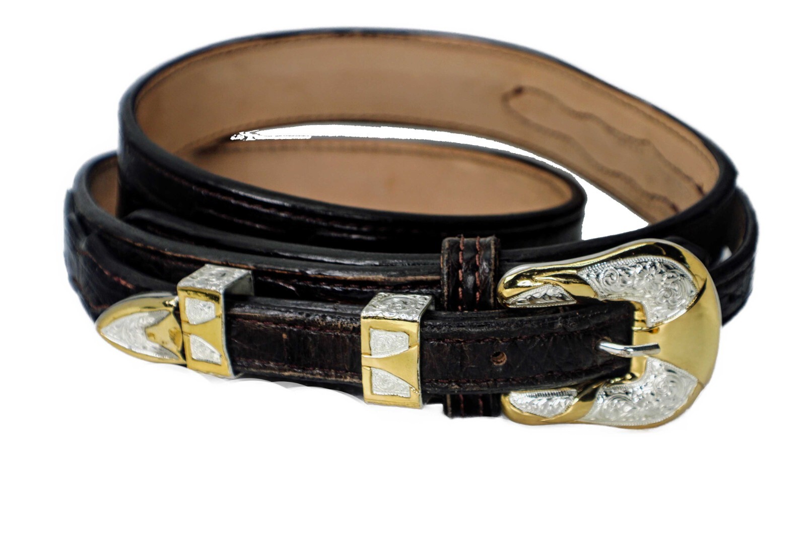 Pre-owned Handmade Alligator Ranger Belt Custom  And Custom Silver 4 Piece Buckle Set