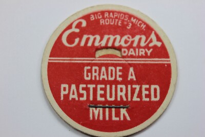 EMMONS DAIRY - BIG RAPIDS, MICH. GRADE A PASTEURIZED MILK CARDBOARD BOTTLE CAP