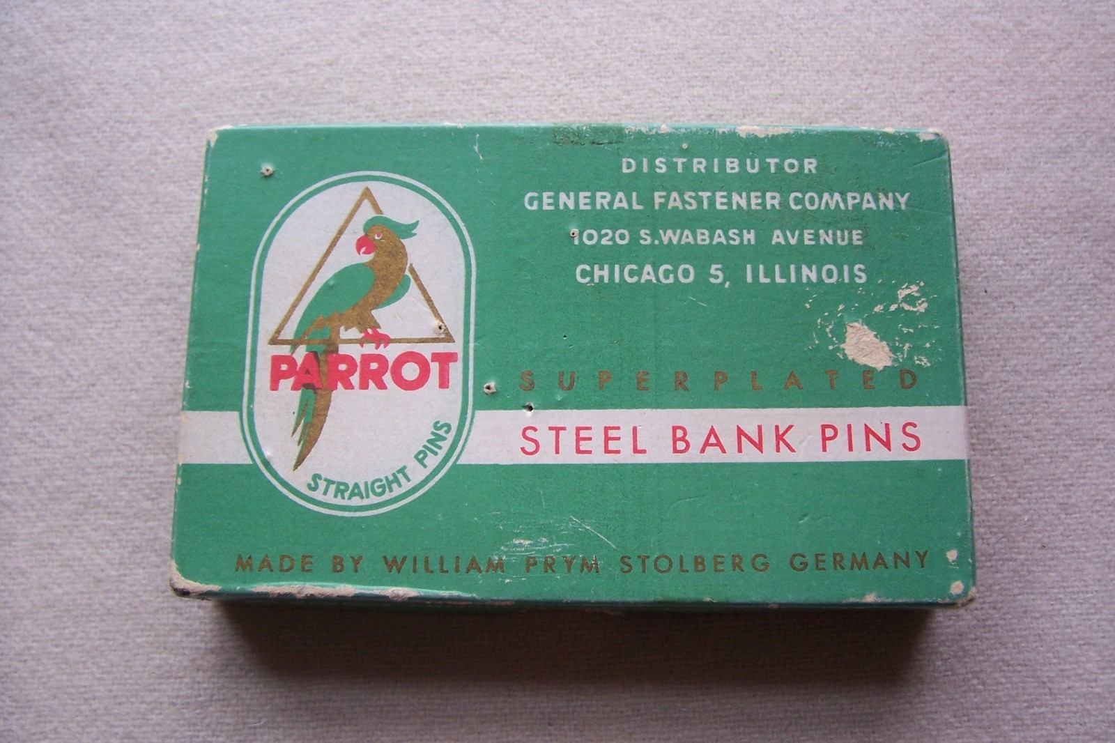 Vtg Box of Parrot Straight Pins Collector Made by William Prym Stolberg Germany