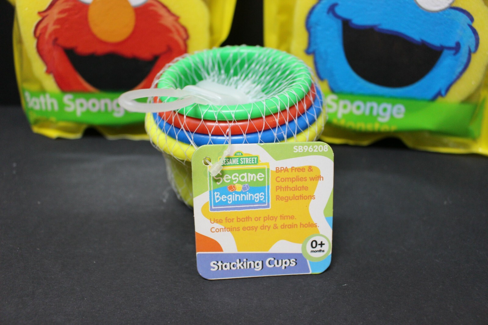 Sesame Street Beginnings Cookie Monster Bath Sponges and Stacking Cup Bath Toy
