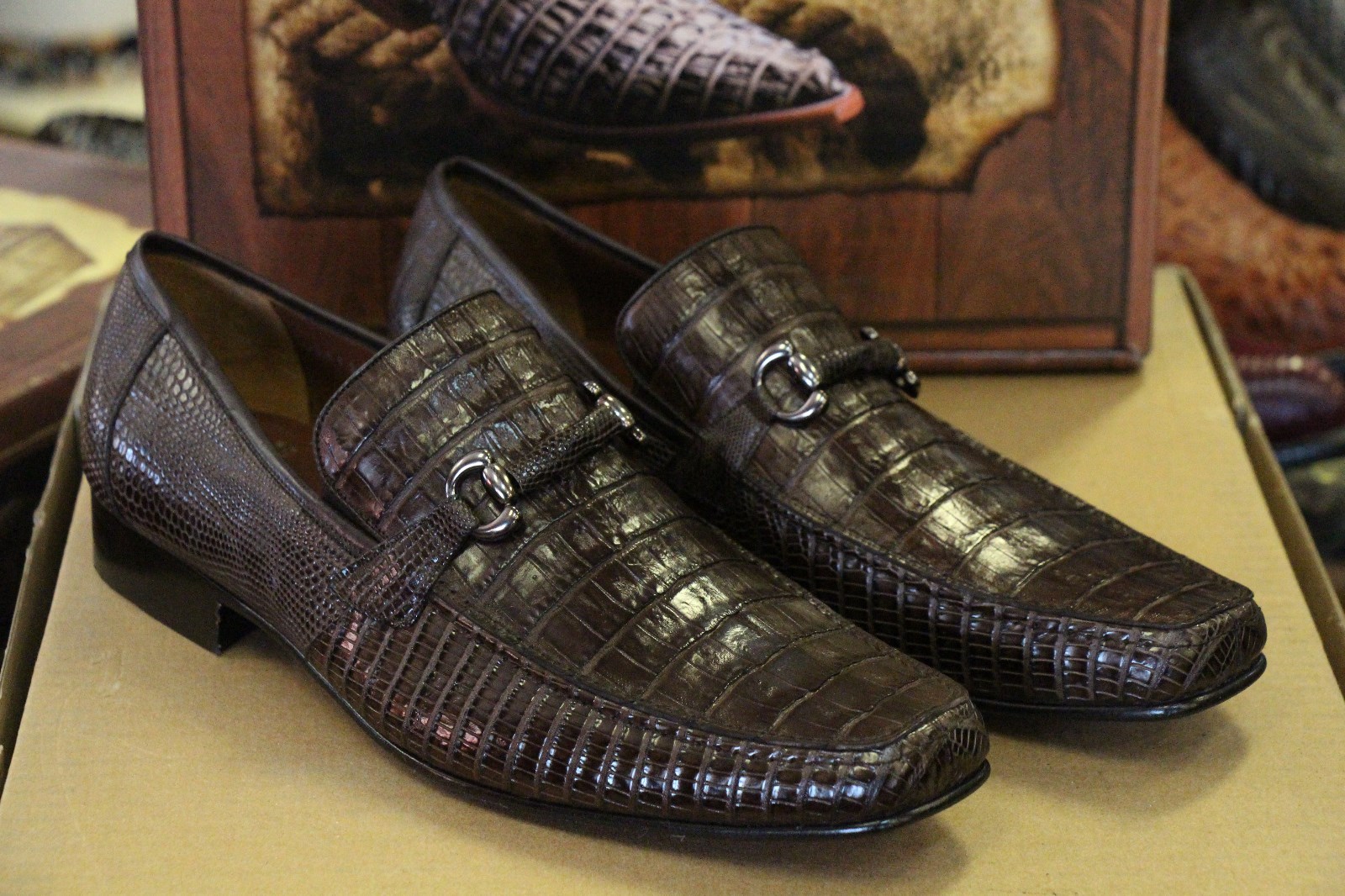 Pre-owned Los Altos Boots Los Altos Genuine Brown Crocodile Lizard Loafer Dress Shoe (ee) Width
