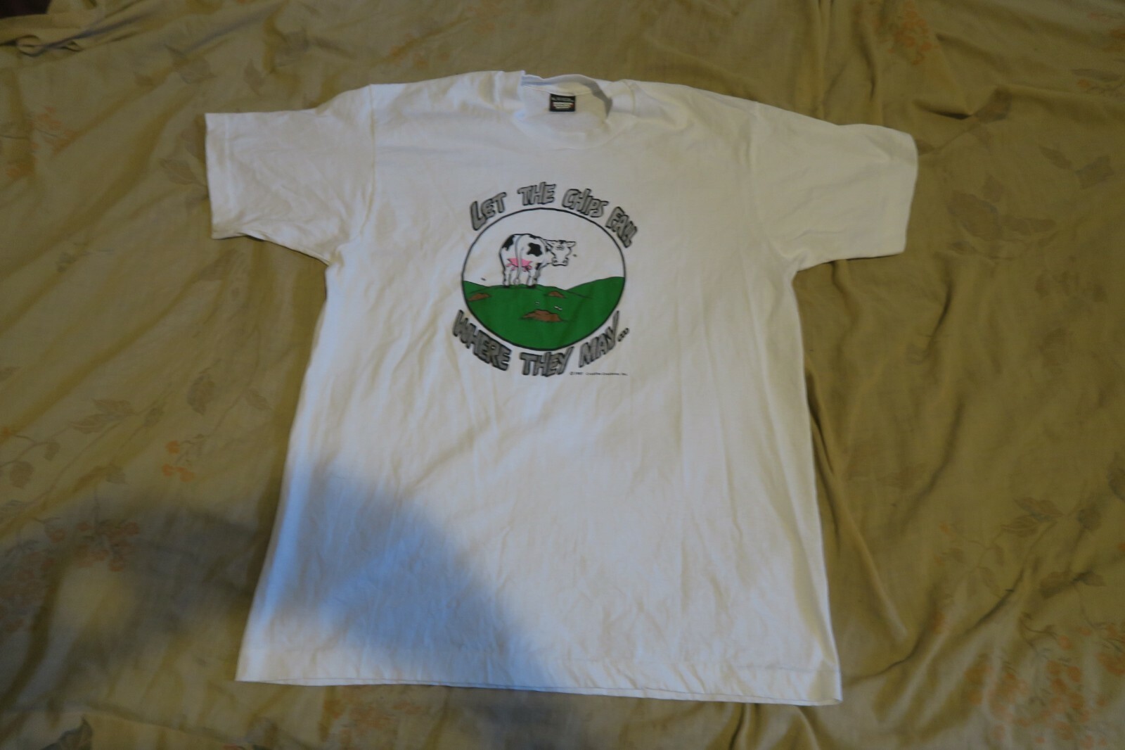 90s Vintage COW Tシャツ USA製 パロディ VTG 90s Funny Cow Let Th Chips Fall Where They May T-Shirt