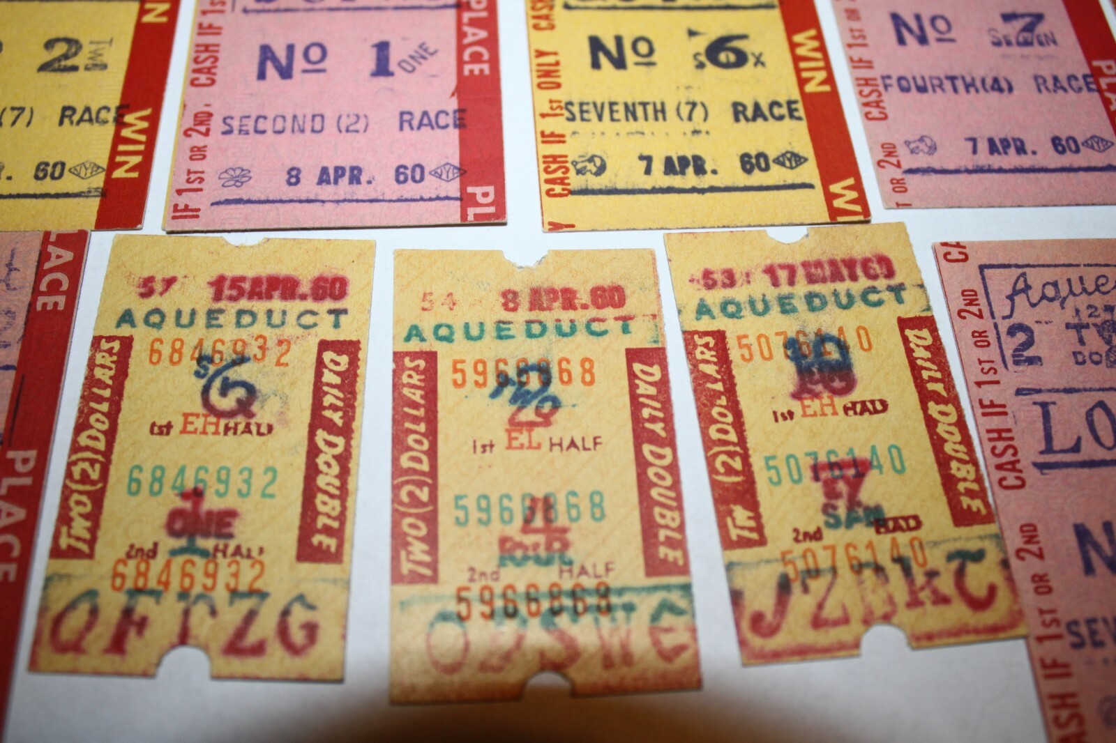 10 VINTAGE AQUEDUCT HORSE RACING BETTING TICKETS TOTES 1960'S