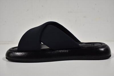 Pre-owned Chanel Rev Black Fabric Criss Cross Puffy Cc Logo Slide Mule Sandal Flop Flat 37