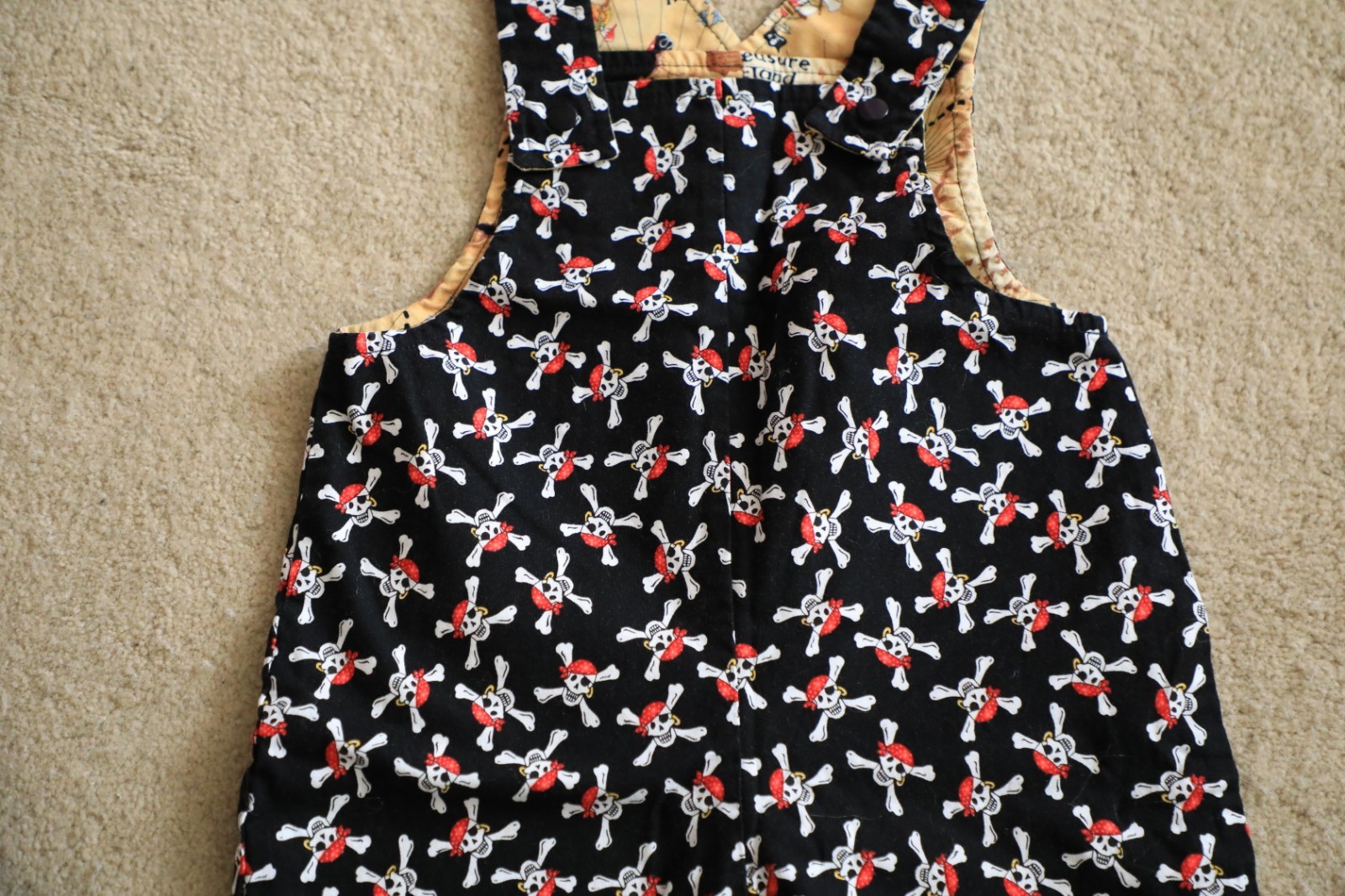 Toddler Reversible Pirates Treasure Map Skull Overalls size 2T