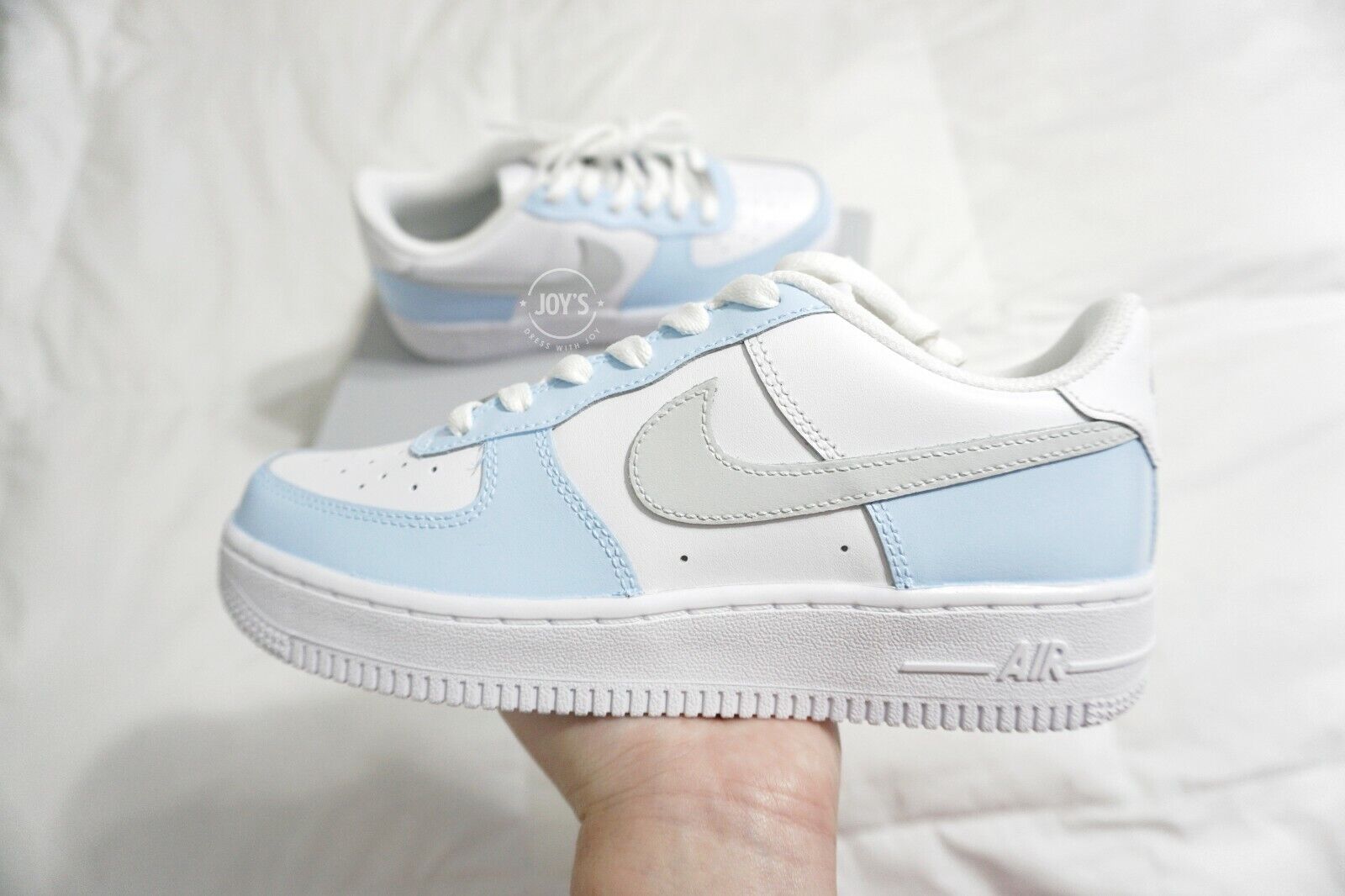 Pre-owned Nike Gray And Blue Custom  Air Force 1 Low Sneakers-brand