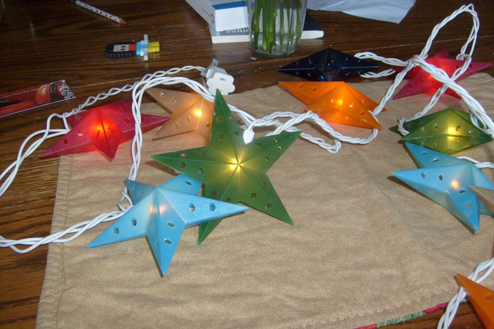 String of multi color lights, stars, 12  total, indooroutdoor UL approved 11.5'