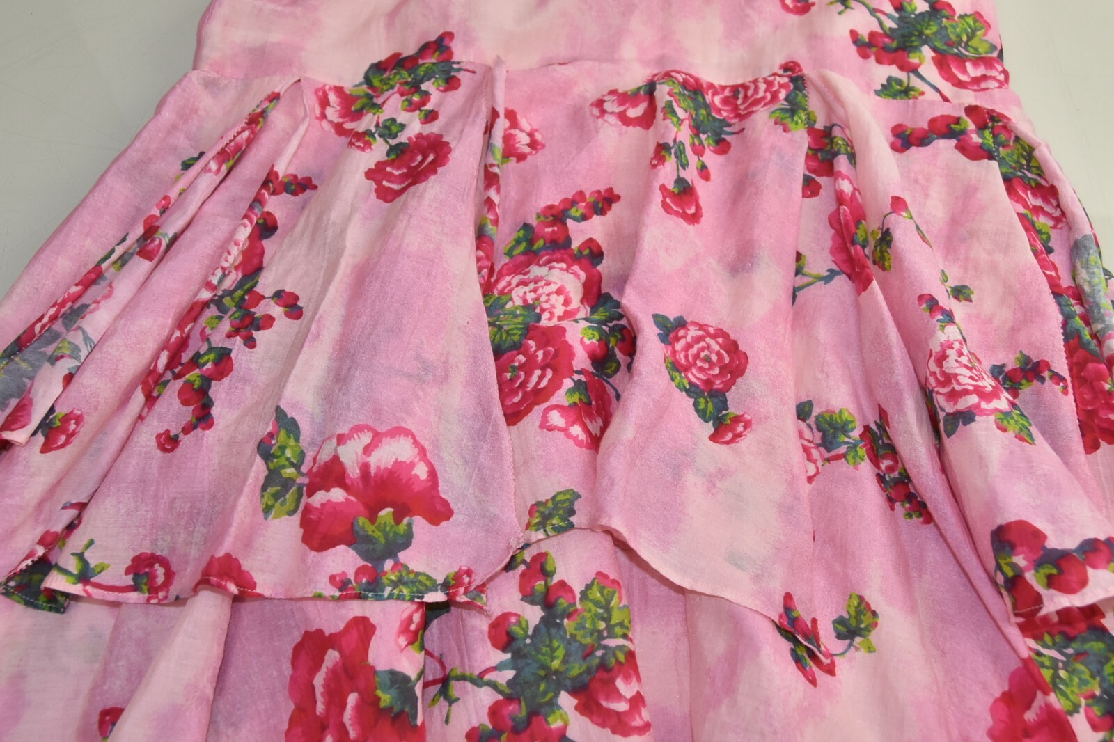 Pre-owned Loveshackfancy $575  Salima Dress Pink Desert Silk Floral Eyelet Embroidery 6 In Pink Green