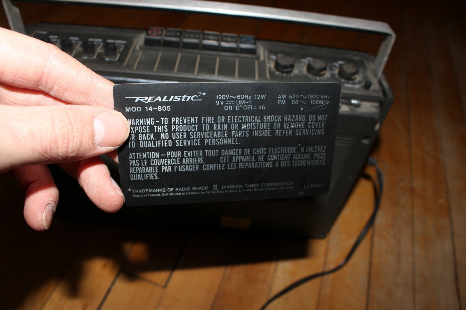 Vintage Radio Shack Realistic Stereo AM/FM Cassette Boombox Model 14-805