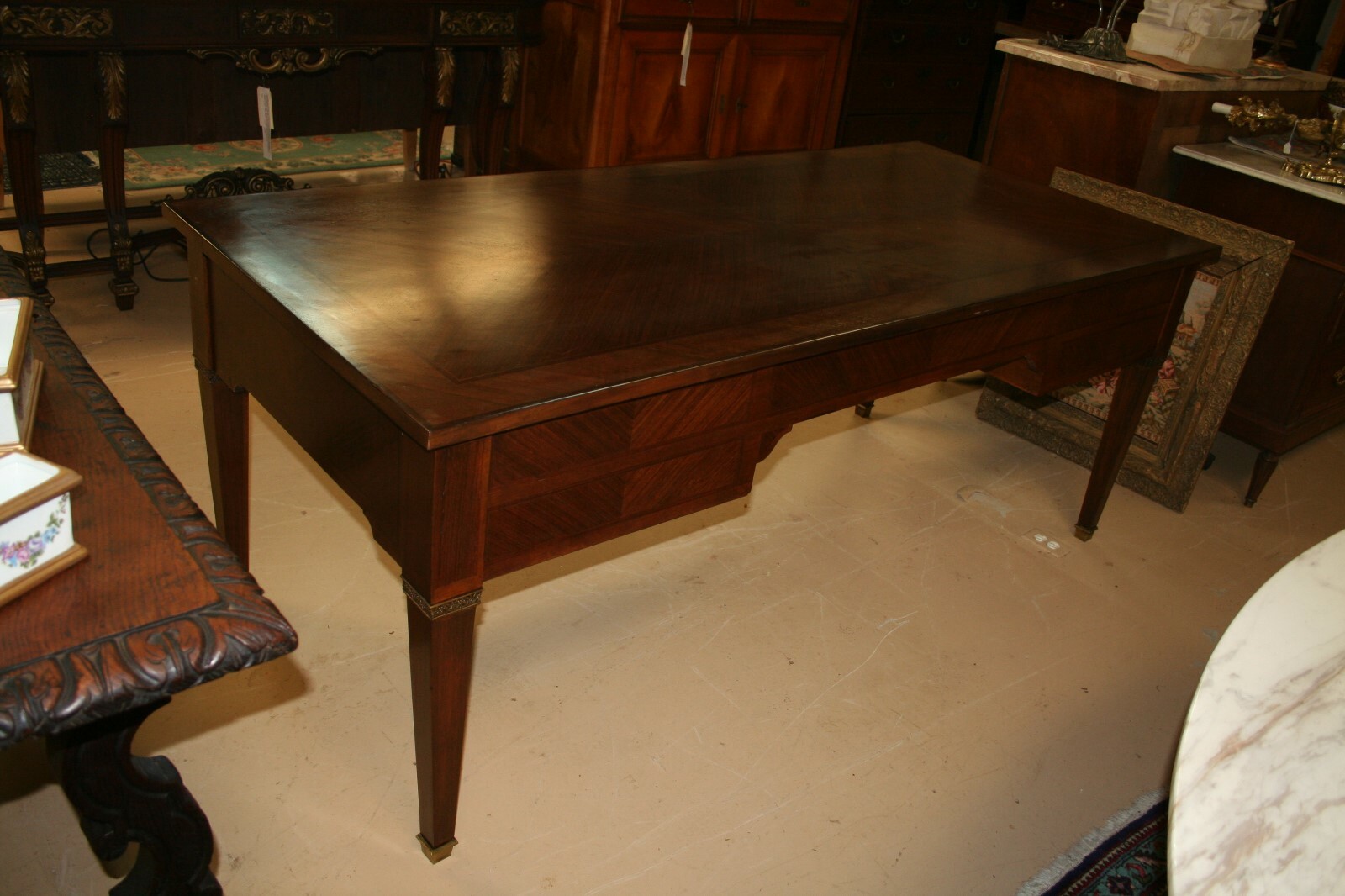 Antique French Louis XVI Style Walnut Desk Bureau Plat, 20th C. Ormolu Accents