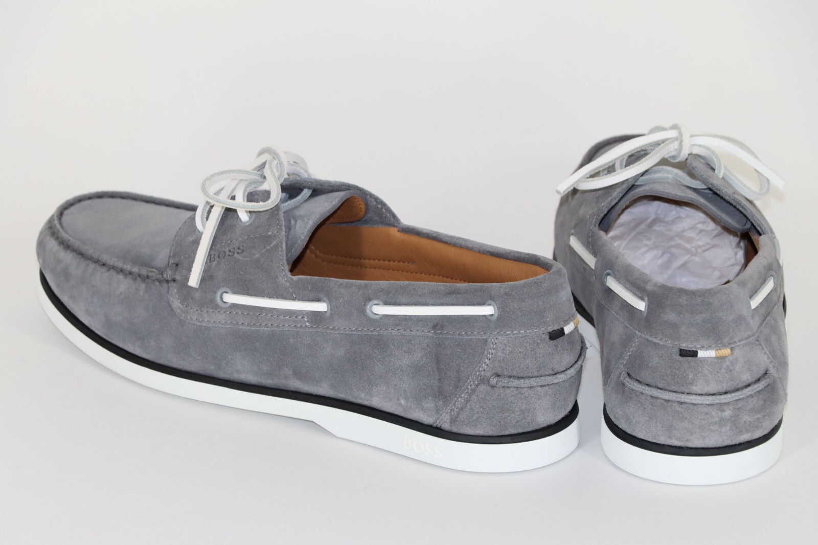 Pre-owned Hugo Boss Boat Shoes, Mod. Bannie_derb_sd, Size 44 / Us 11, Medium Grey In Gray