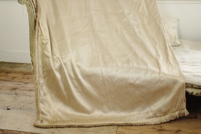 2 antique +valance French raw silk curtains Cream tall ceilings drapes 30's