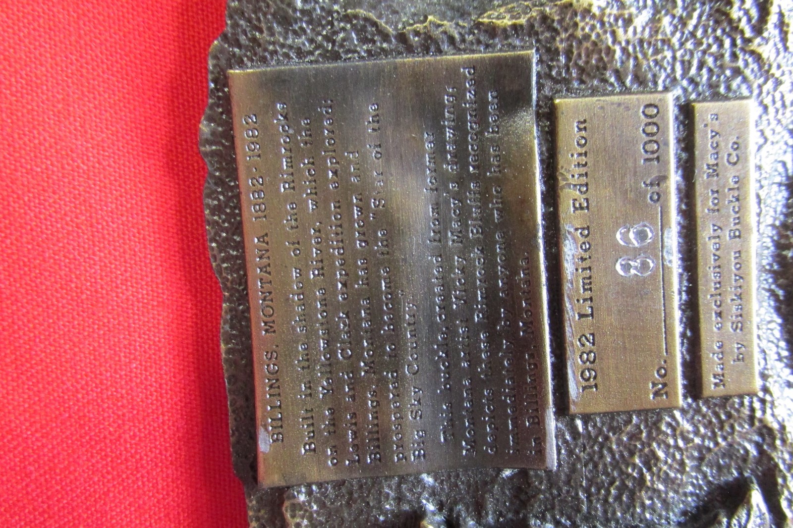 Billings Montana Centennial Belt Buckle 1882 - 1982 No. 86/1000