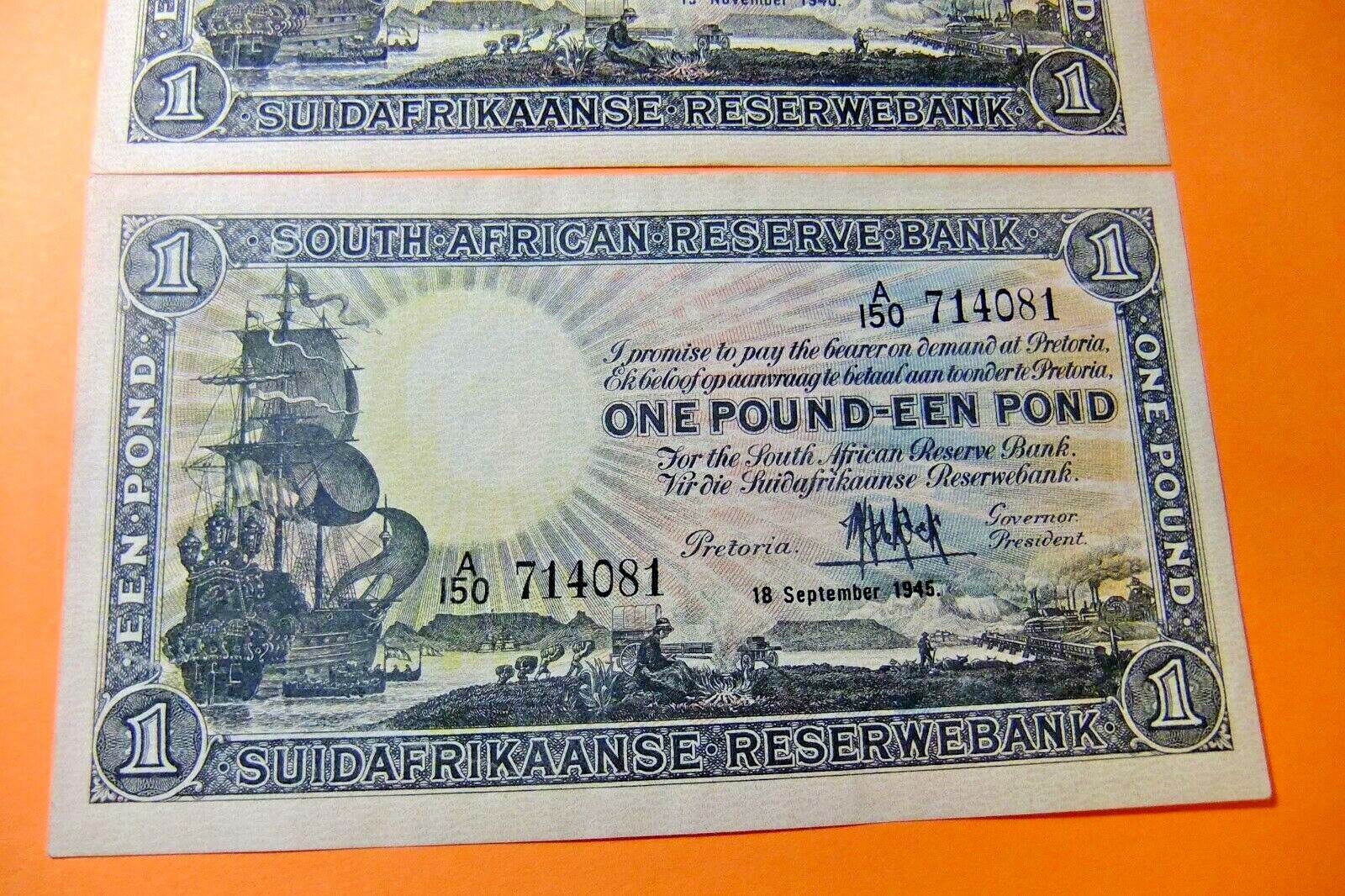 Two South-African Bank Notes - 1940 and 1945 - EF40/AU