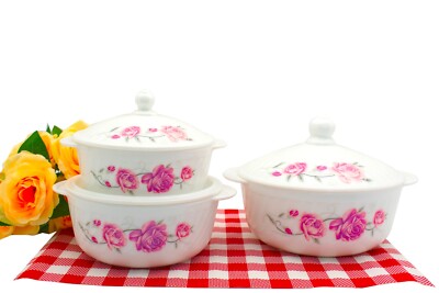 Opal Glass Bowl Set Food Container Set, 3 Pieces BPA Free