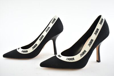 Pre-owned Dior J'a Ja Black White Ribbon Logo Embroidered Cotton Heel Pump 39