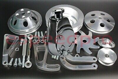SBC Small Block Chevy 350 Pulley & Bracket Kit w/ Chrome Power Steering Pump