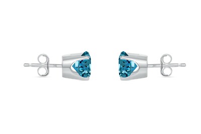 Pre-owned Shine Brite With A Diamond 2 Ct Round Cut Blue Earrings Crown Set Studs Real Solid 14k White Gold Push Back In White/colorless