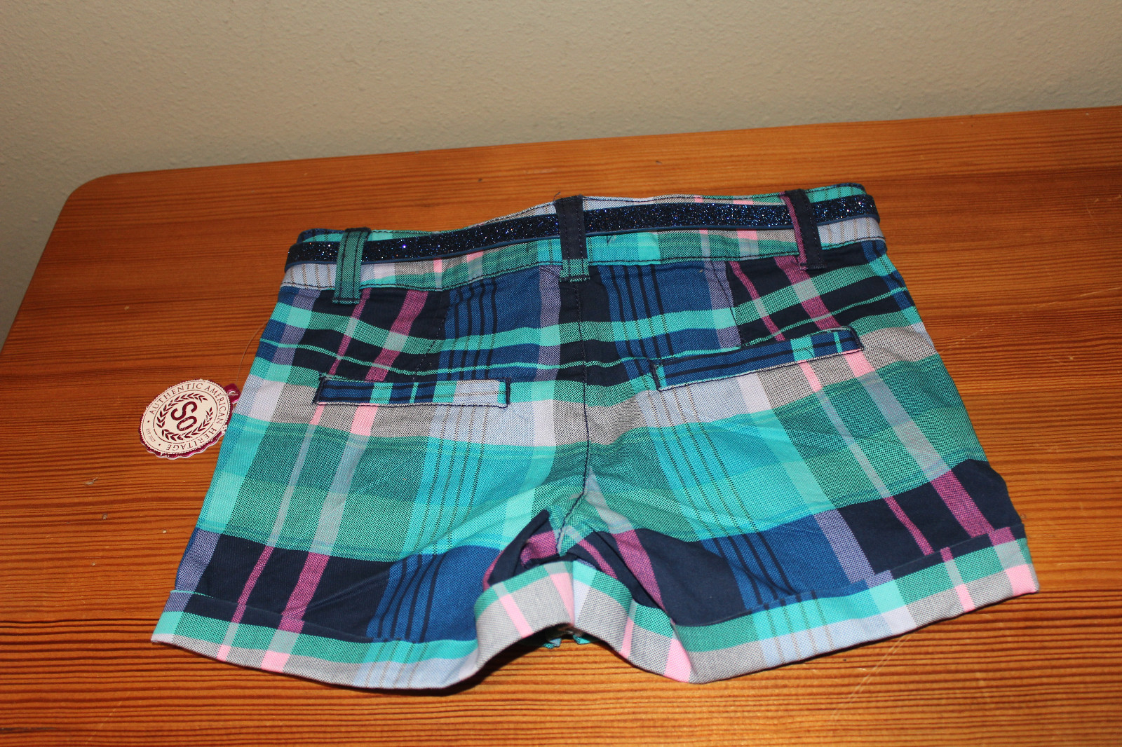 New SO (KOHL'S) GIRL'S Plaid belted chino Short-- SIZE 7 REGULAR NEW WITH TAGs