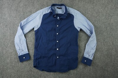 Olymp Level 5 Five Shirt Mens Blue Small Long Sleeve Color Block Button Front
