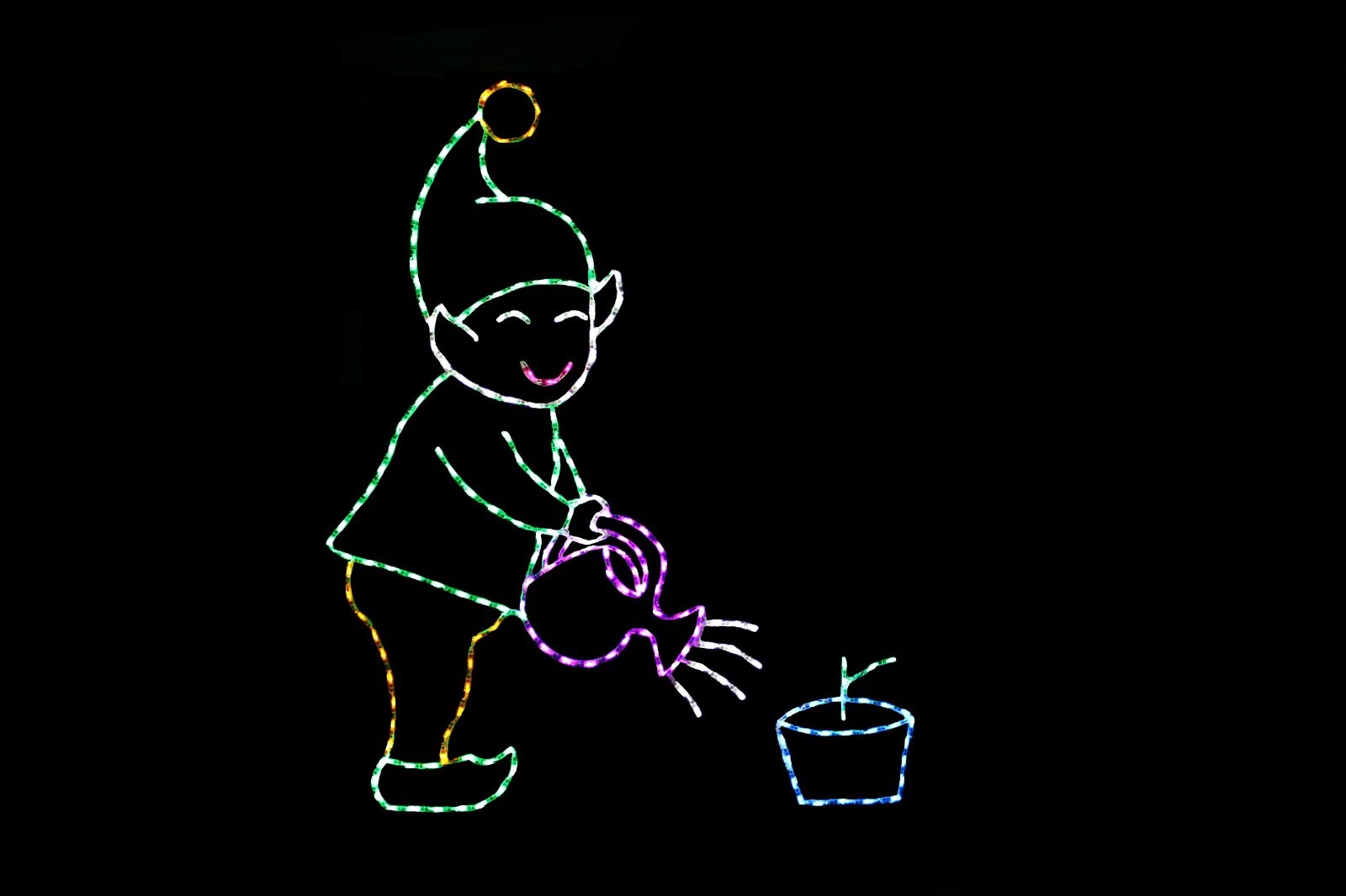 Animated Gardening Elf LED metal wire frame outdoor display
