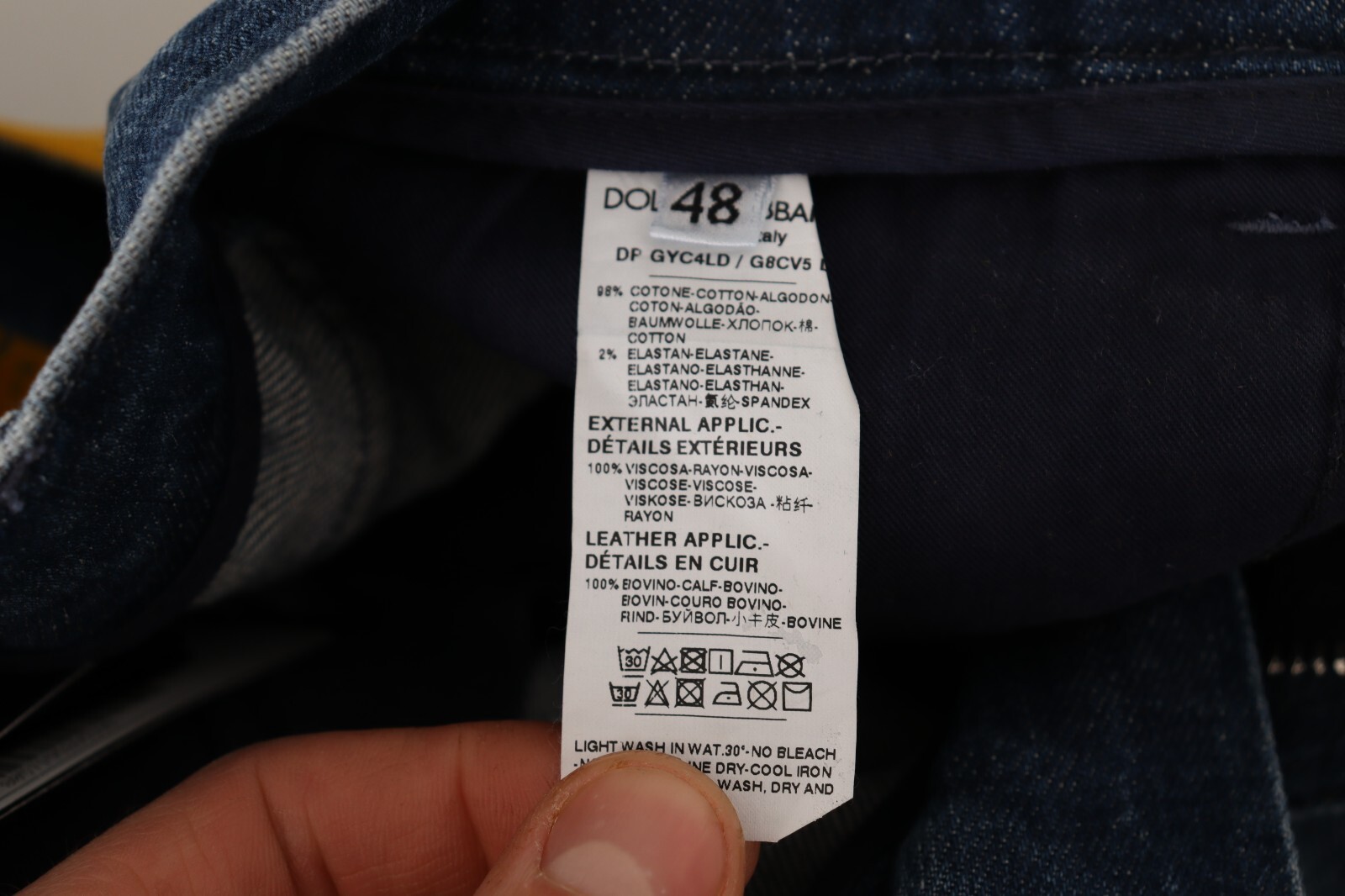 Pre-owned Dolce & Gabbana Jeans Blue Yellow Dye Cotton Skinny Men Denim It52/ W38/xl $1300