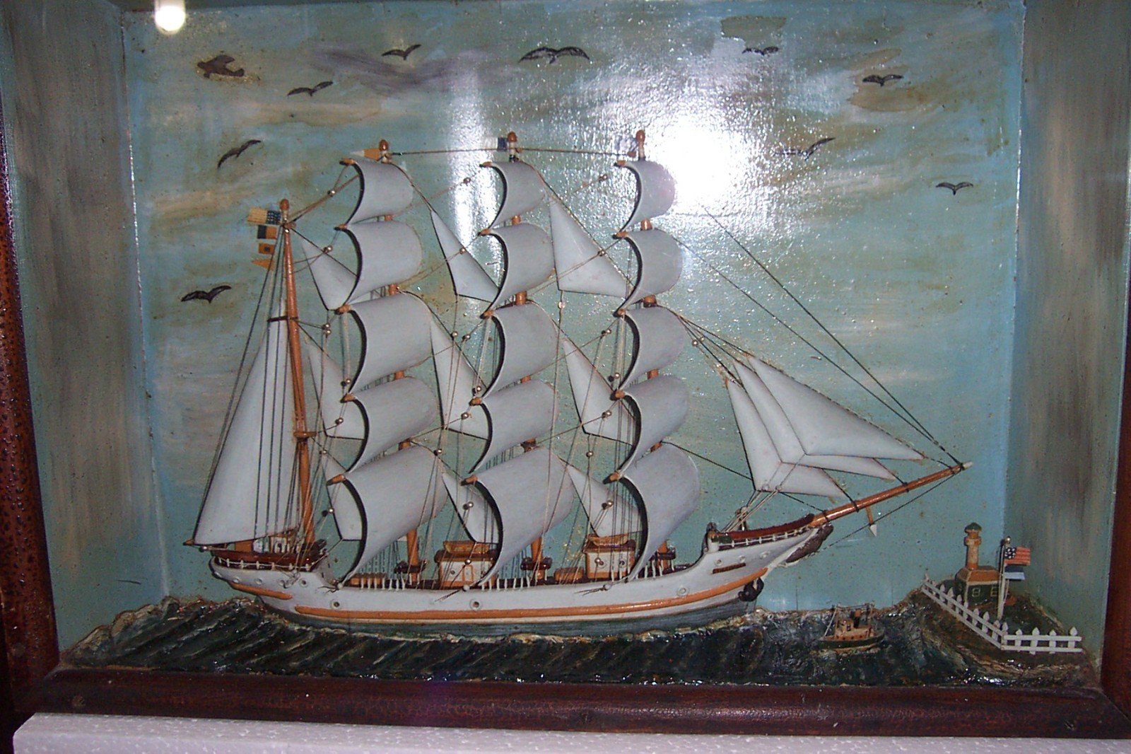 Antique Nautical Diorama COLUMBIA 4-masted Bark Ship Model