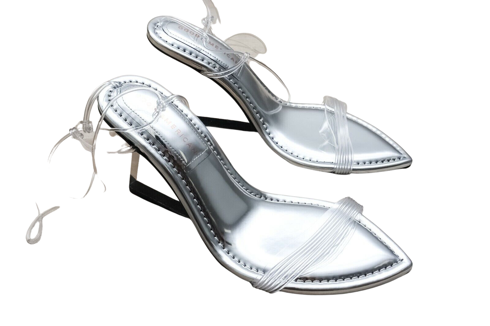 Good American Cinder F Rella Wedge Silver Lucite Triangle