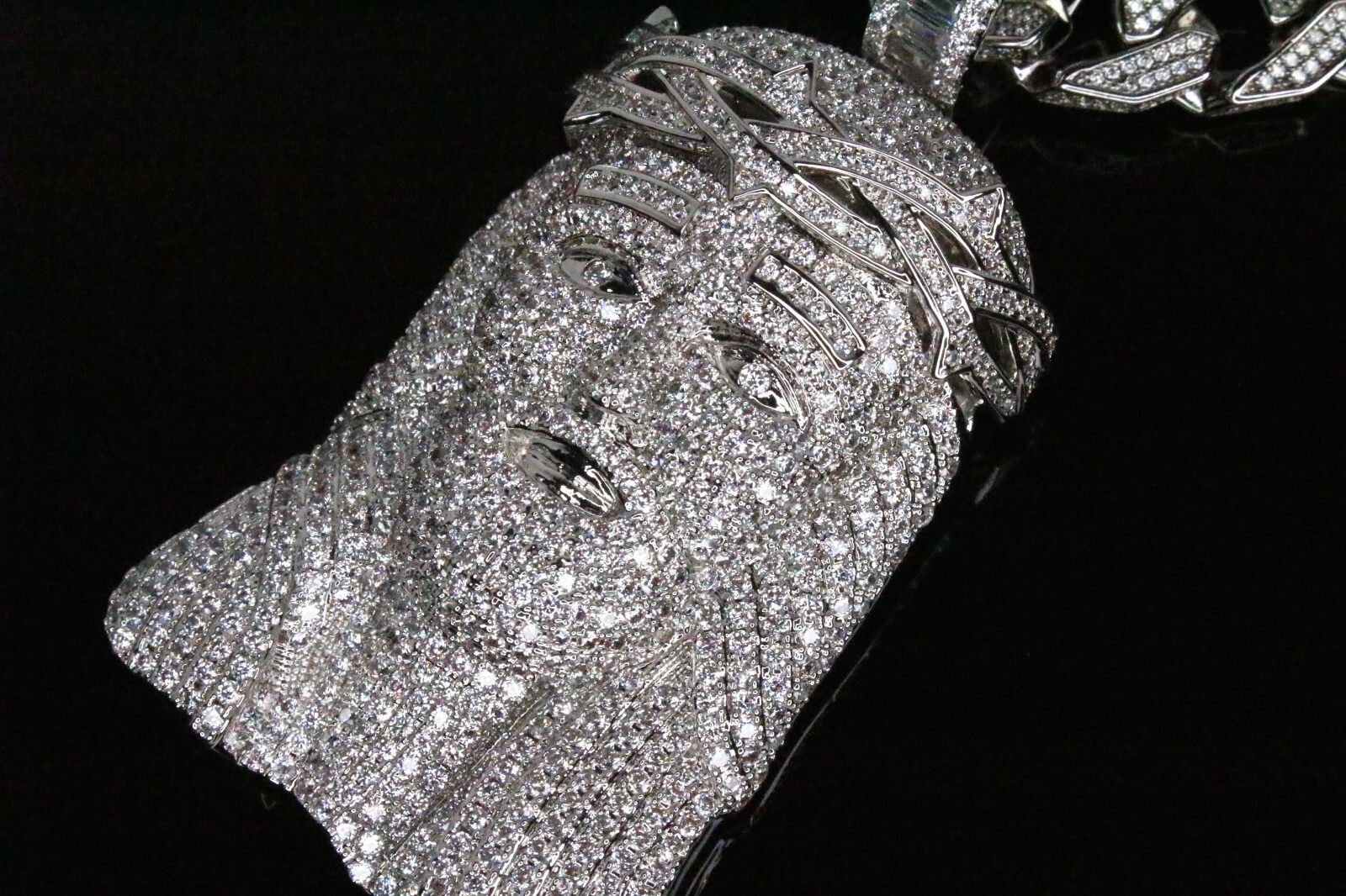 Pre-owned Line Xl Jesus Iced Pendant 12mm Cuban Miami 30ct Vvs1 Lab Simulated Diamonds Chain In White/colorless