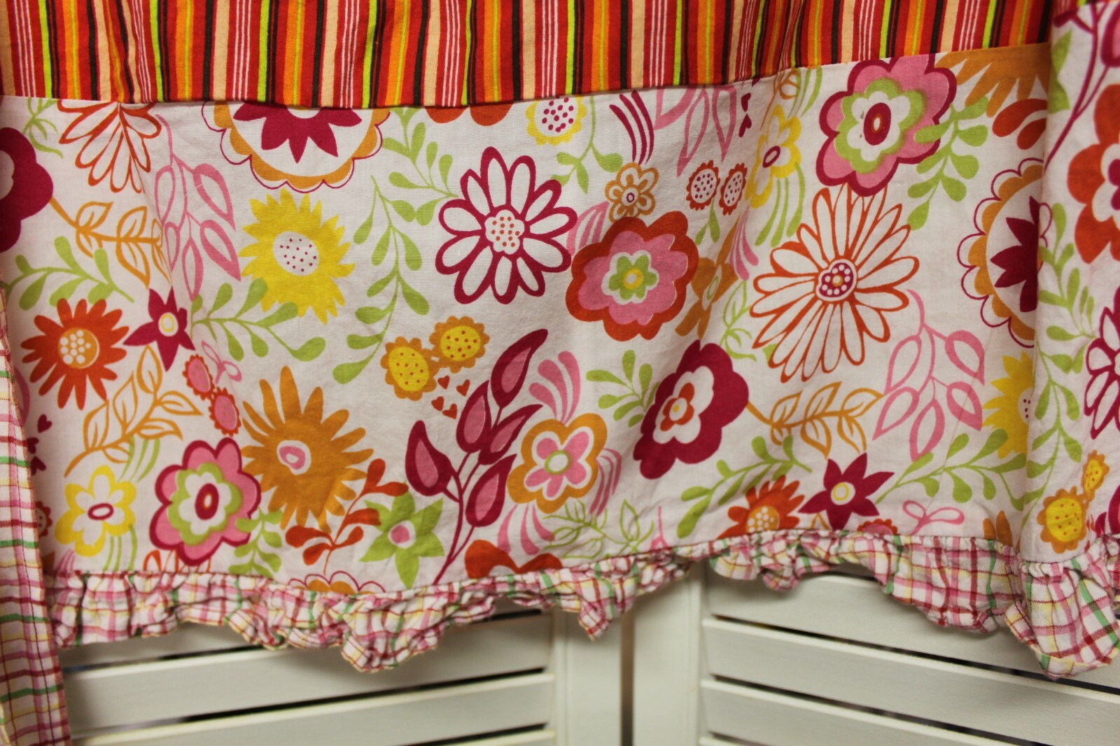 Pier One Retro Small Half Apron Yellow Orange Striped Flowers