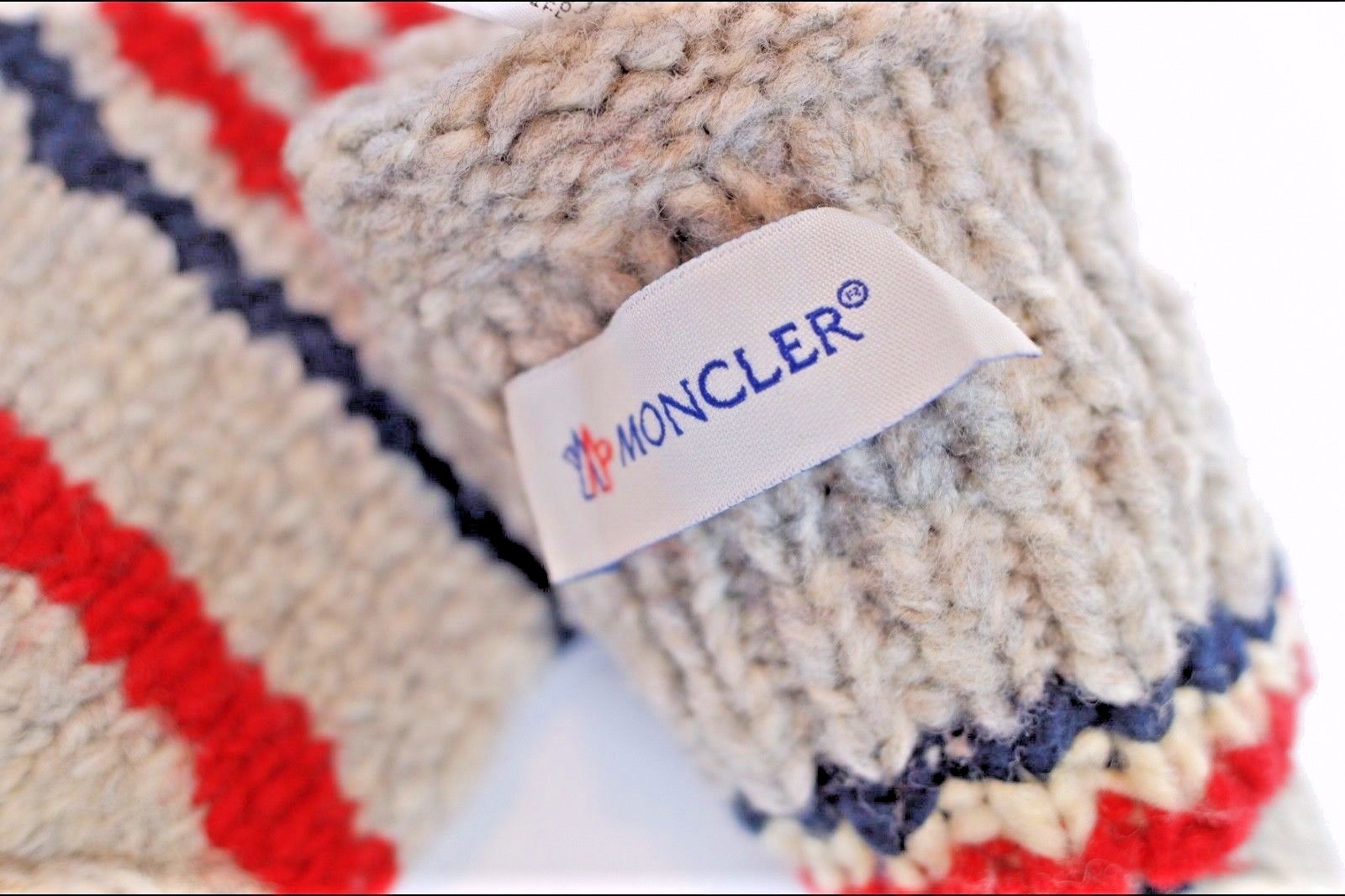 MONCLER Mittens Wool Gloves GRENOBLE Unisex Gray Red Blue Stripes FRANCE